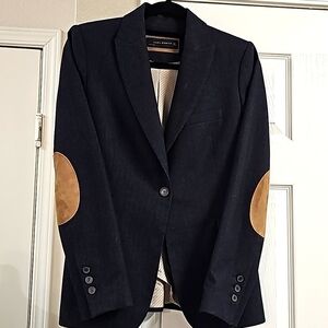 ZARA Navy Blazer with Patched Elbows